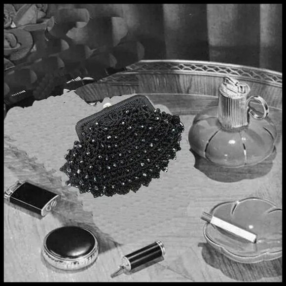 Vintage 50s Black Walborg Beaded Clutch, RARE Mini Purse – Italy - Picture 6 of 14